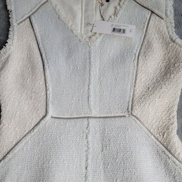 Rebecca Taylor Zip Tweed Combo Dress Sleeveless Size 10 Frayed‎ Edges Zippers - Picture 6 of 14